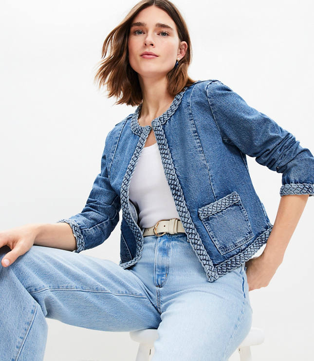 Braided Denim Jacket in Light Indigo Wash