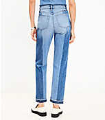 Petite Striped Let Down Hem High Rise Straight Jeans in Original Mid Indigo Wash carousel Product Image 3