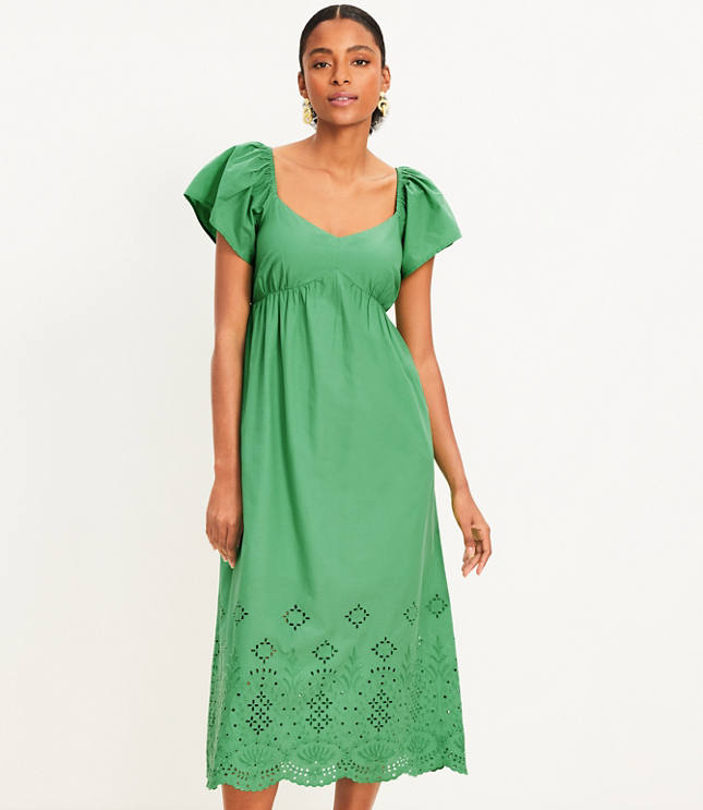 Petite Eyelet Flutter Sleeve Maxi Dress