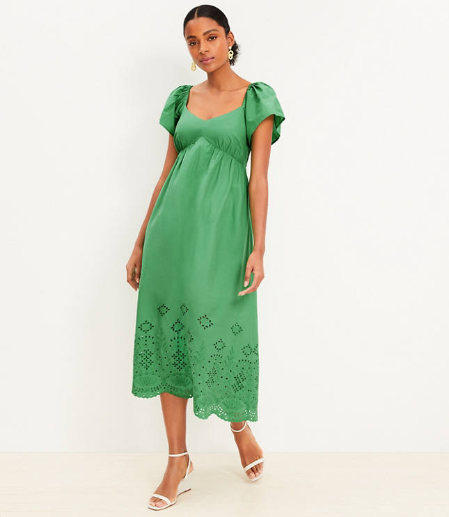 Petite Eyelet Flutter Sleeve Maxi Dress