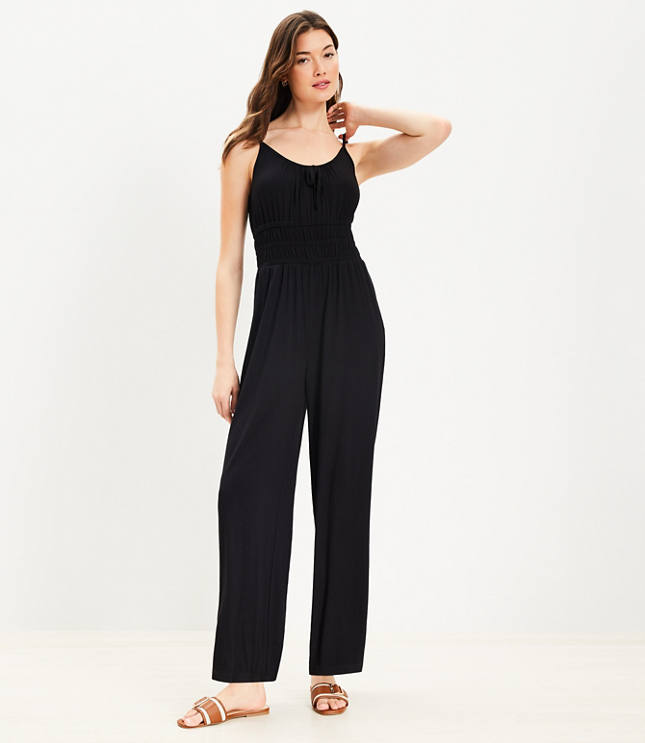 Striped Linen Blend Tie Front Jumpsuit