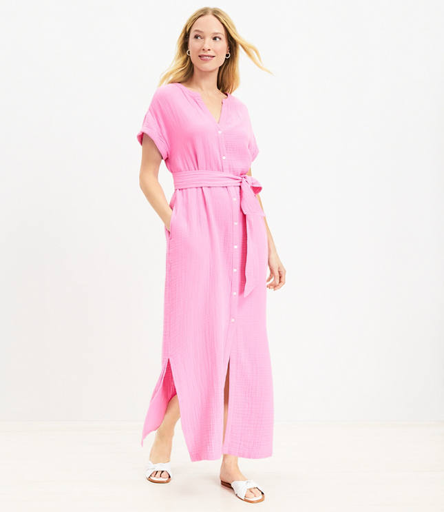 LOFT Beach Triple Cloth Short Sleeve Maxi Dress