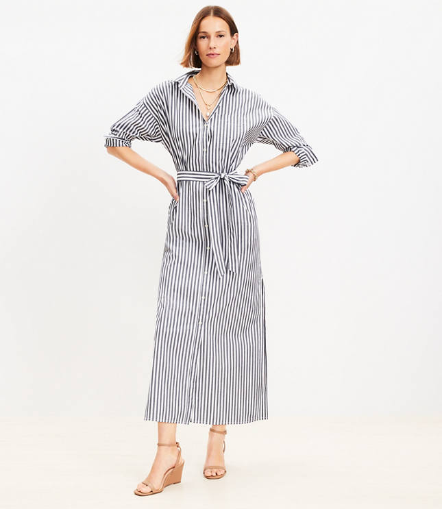 Striped Satin Midi Wrap Dress