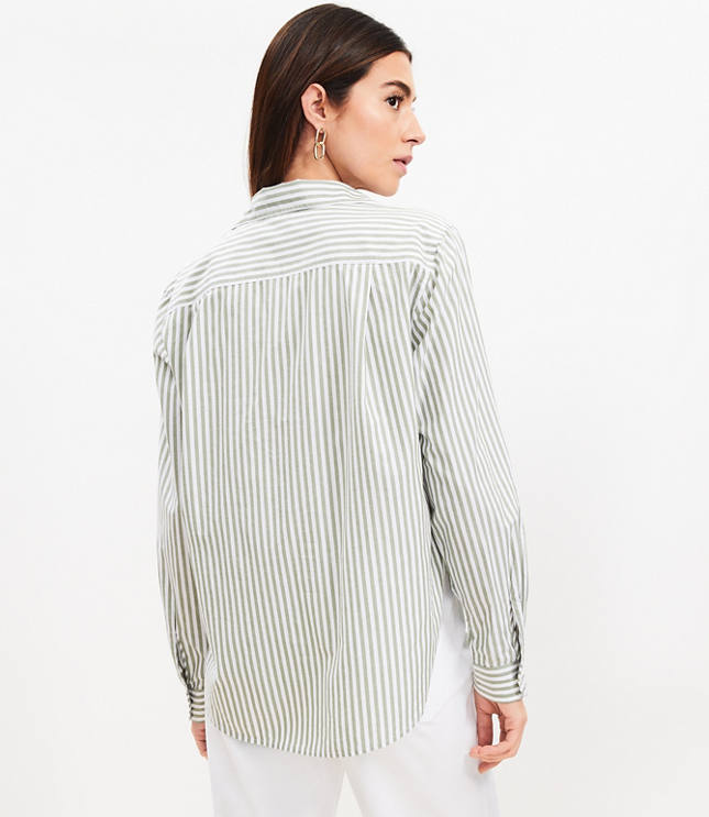 Petite Stripe Cotton Blend Relaxed Pocket Shirt