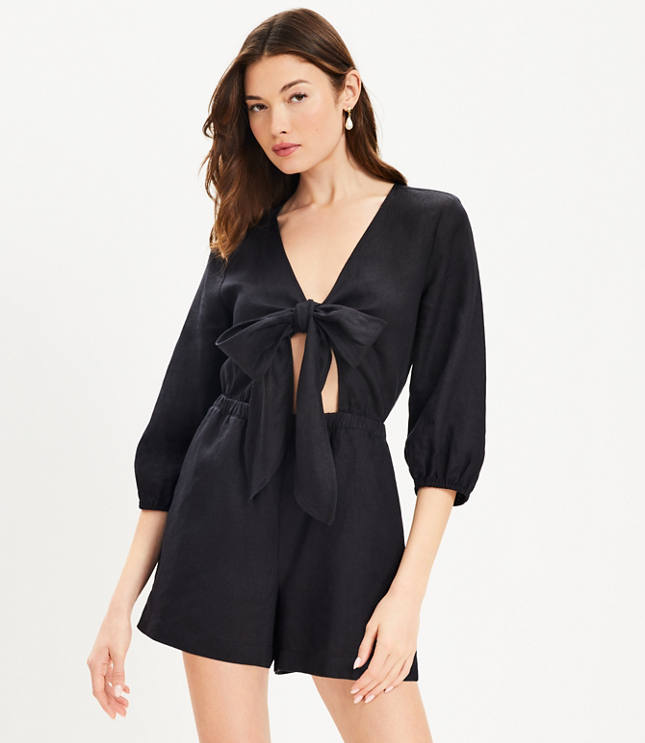 LOFT Beach Tie Front Linen Romper