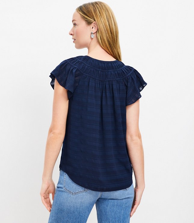 Plaid Textured Ruched Yoke Top