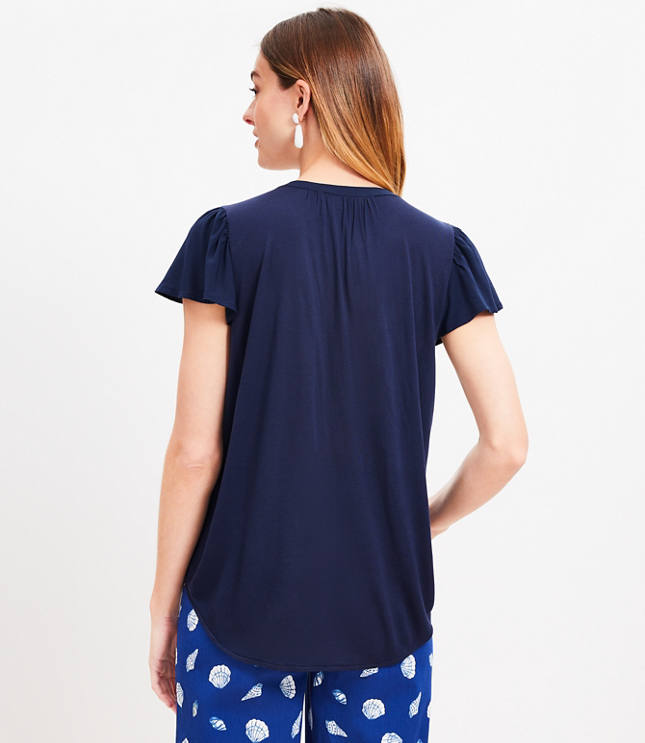 Shirred V-Yoke Mixed Media Top