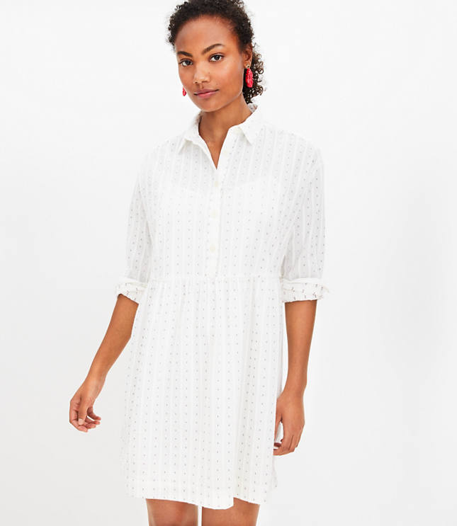 Petite Dobby Button Swing Shirtdress