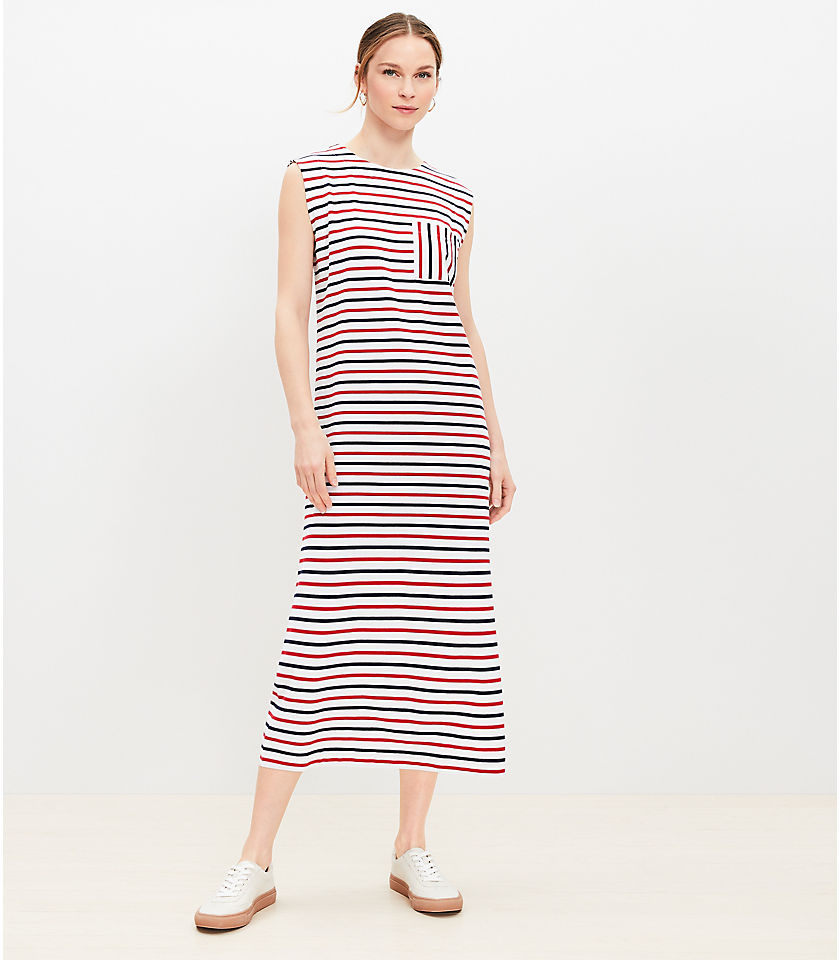 Striped Pocket Muscle Tee Midi Dress