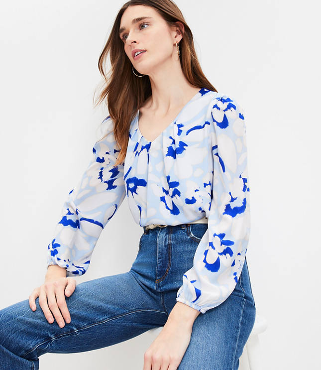 Petite Floral Medallion Bell Sleeve Blouse