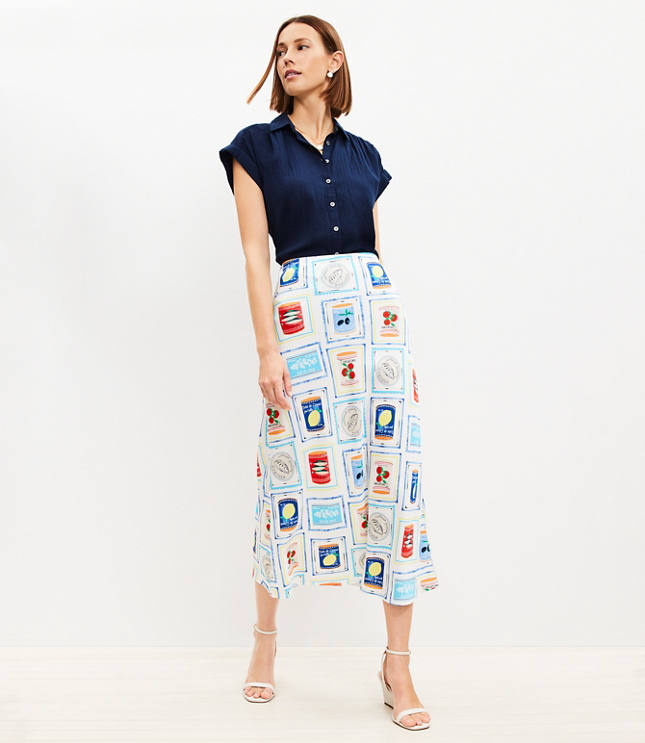 Petite Can Print Bias Midi Skirt