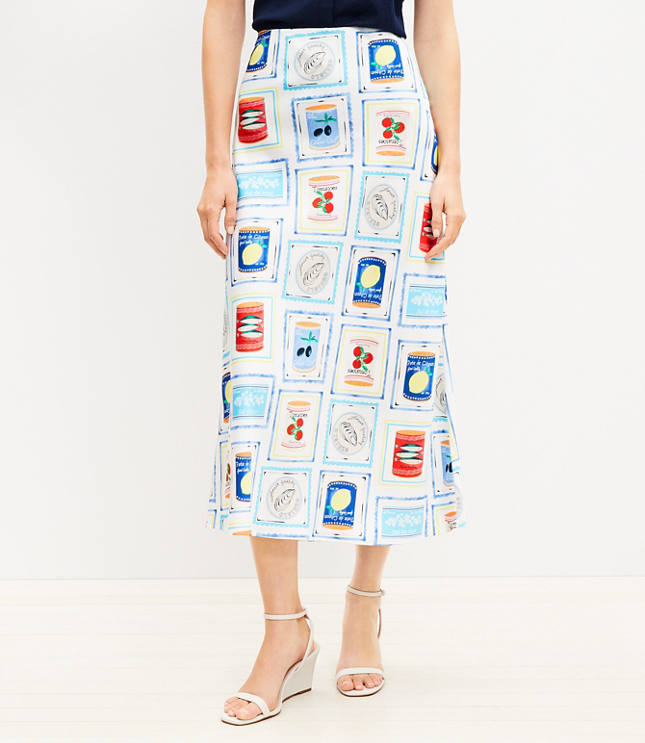 Petite Can Print Bias Midi Skirt