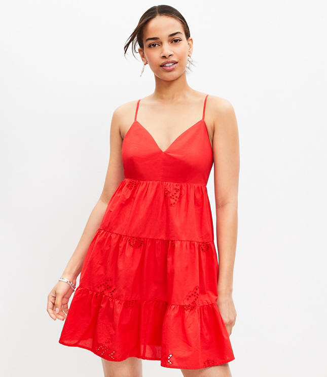 Petite Tropical Eyelet Strappy Swing Dress