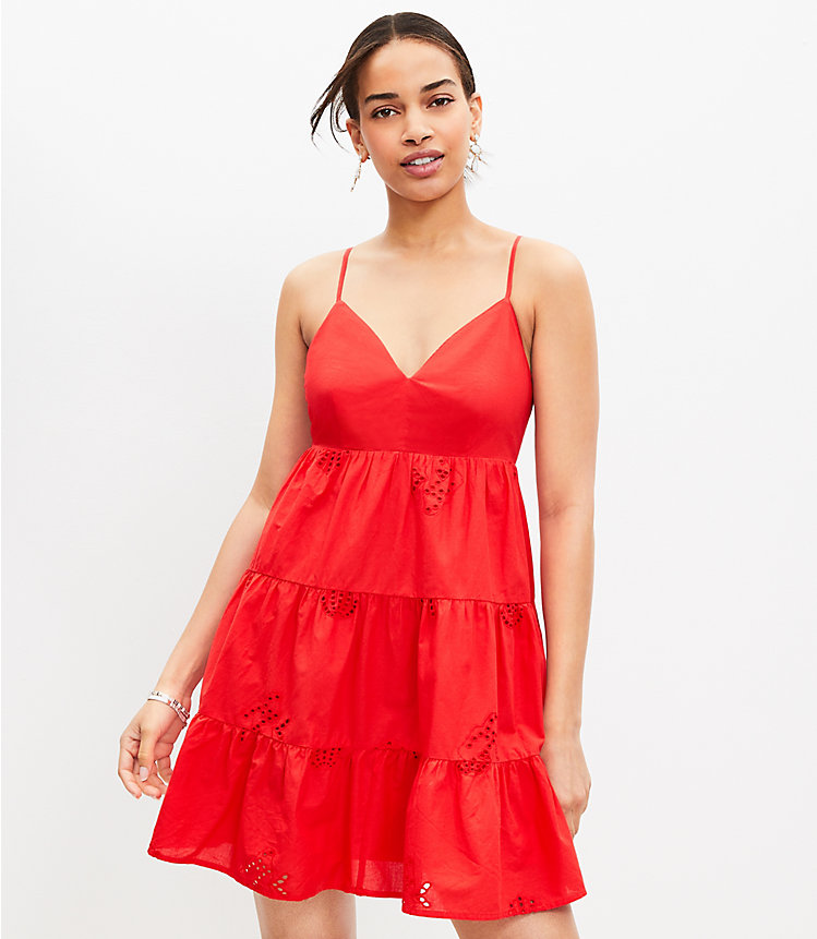 Petite Tropical Eyelet Strappy Swing Dress image number 0
