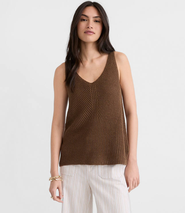 Ribbed Linen Scoop Neck Sweater Tank Top