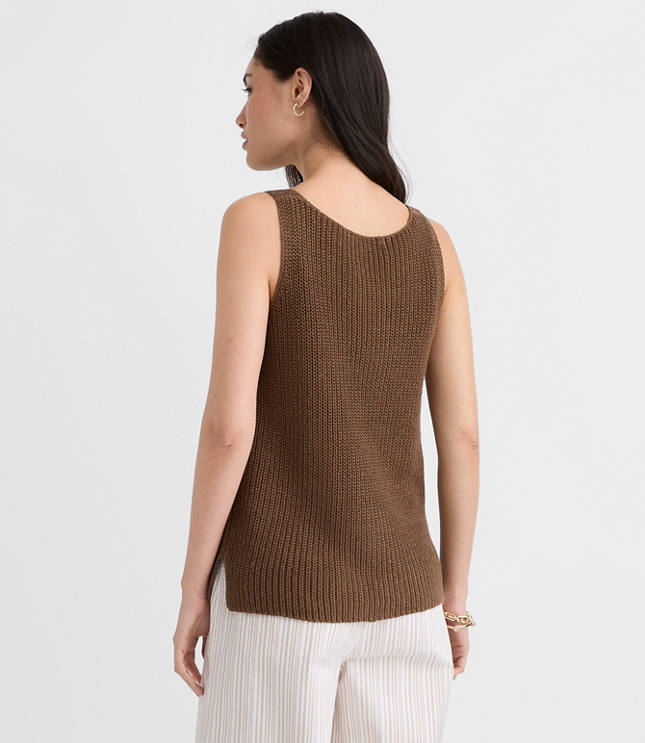 Ribbed Linen Scoop Neck Sweater Tank Top