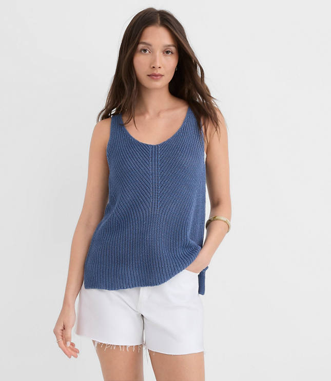 Ribbed Linen Scoop Neck Sweater Tank Top