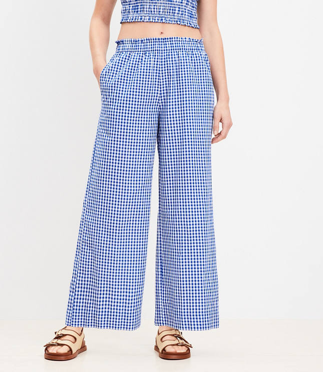 Petite LOFT Beach Smocked Wide Leg Pants