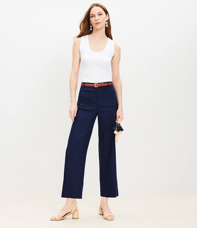 Petite Palmer Wide Leg Crop Pants Linen Blend