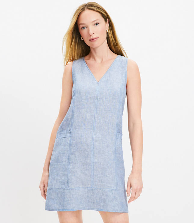 Chambray Ruched Flounce Swing Dress