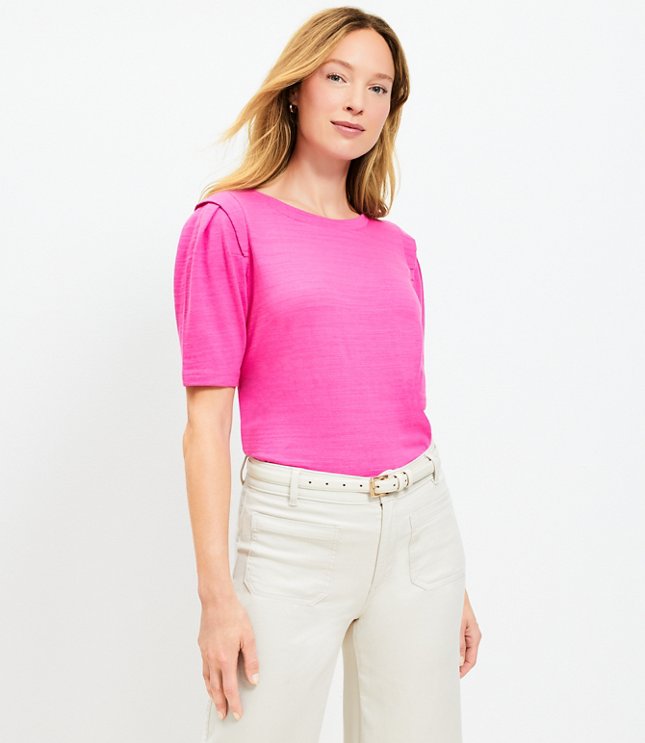 Pleated Sleeve Tee - Bold Pink