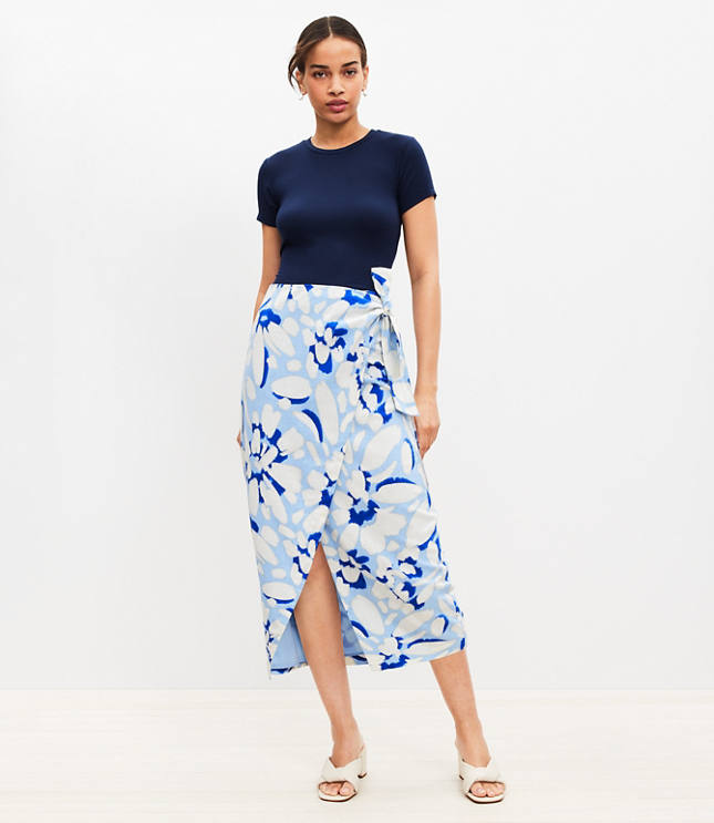 Petite Brushed Daisy Linen Blend Wrap Midi Skirt