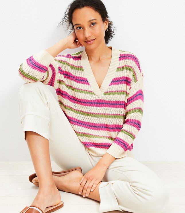 Petite Textured Stripe V-Neck Sweater