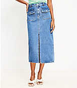 Petite Patch Pocket Denim Midi Skirt in Classic Mid Wash carousel Product Image 2