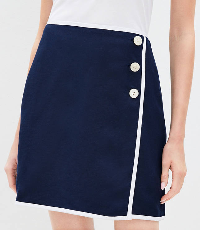 Tipped Linen Blend Wrap Skirt - Deep Space Blue