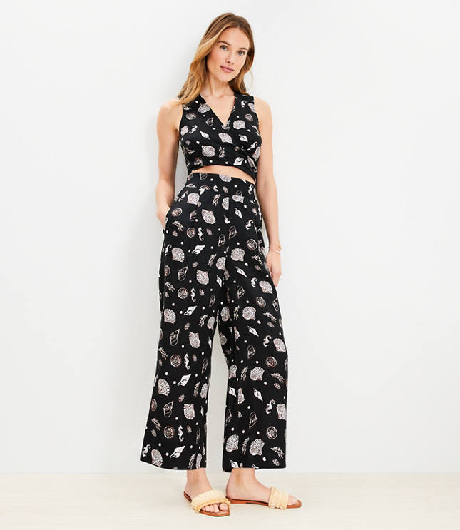 LOFT Beach Seashell Linen Wide Leg Pull On Pants