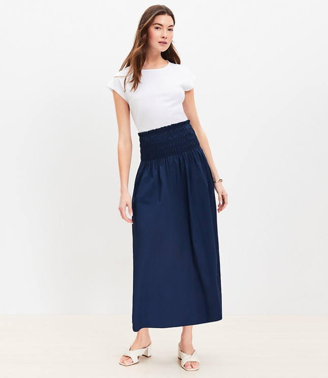 Petite Poplin Smocked Maxi Skirt