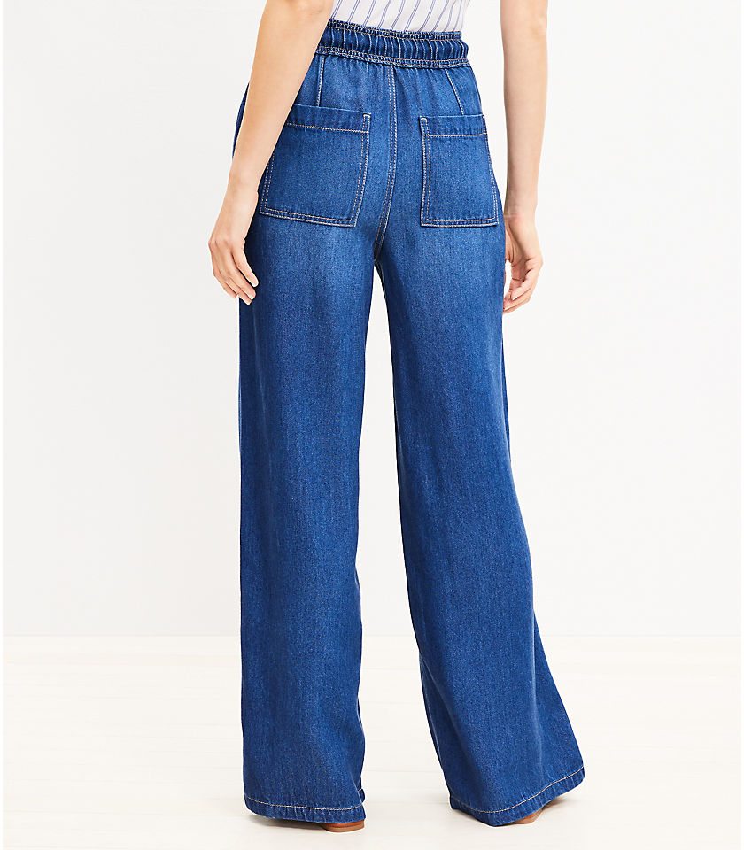 Petite Pull On High Rise Palazzo Jeans in Dark Wash