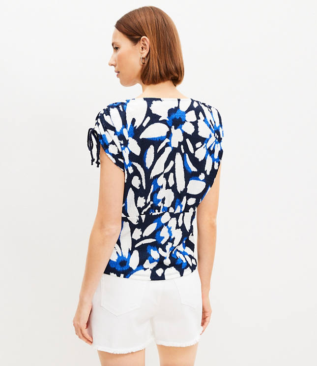 Petite Brushed Daisy Ruched V-Neck Top