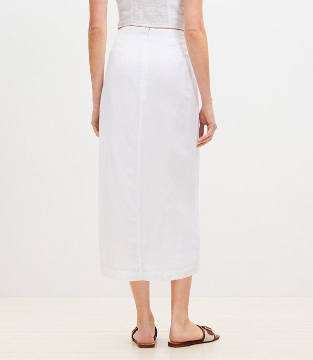 Linen Blend Button Trim Midi Skirt