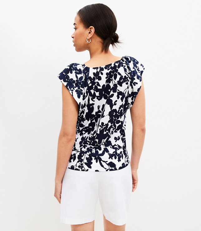 Forget Me Not Flutter Sleeve Mixed Media Top