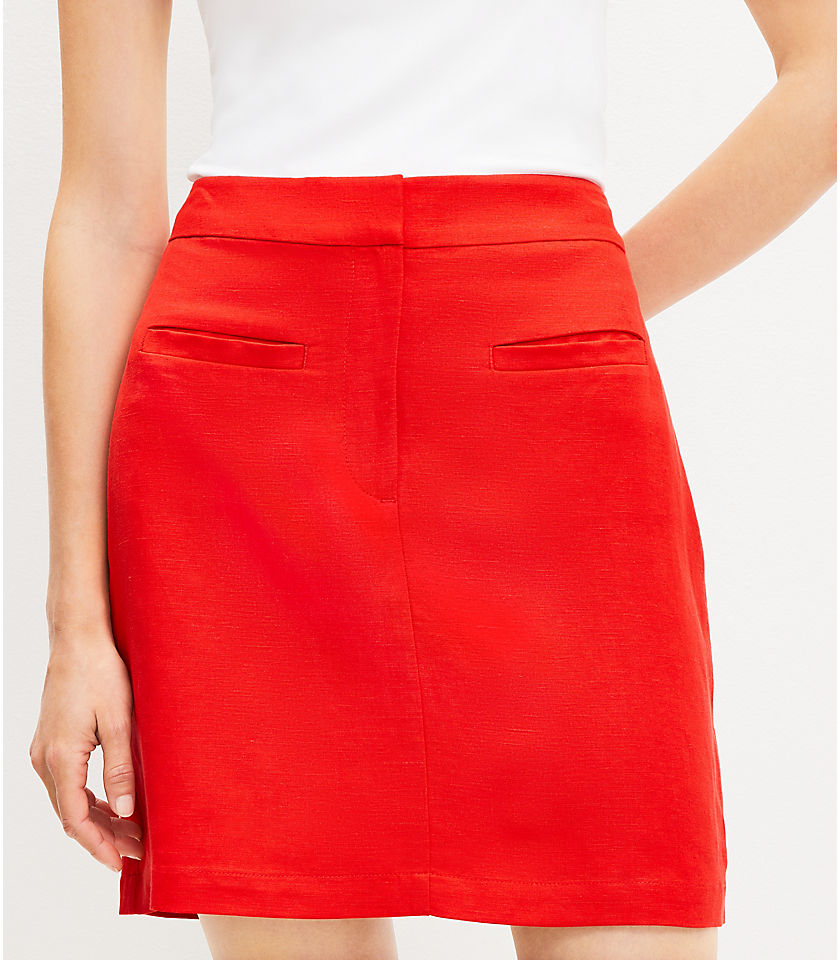 Petite Linen Blend Welt Pocket Skirt