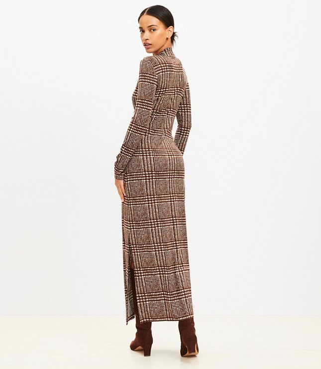 Houndstooth Mock Neck Midi Dress