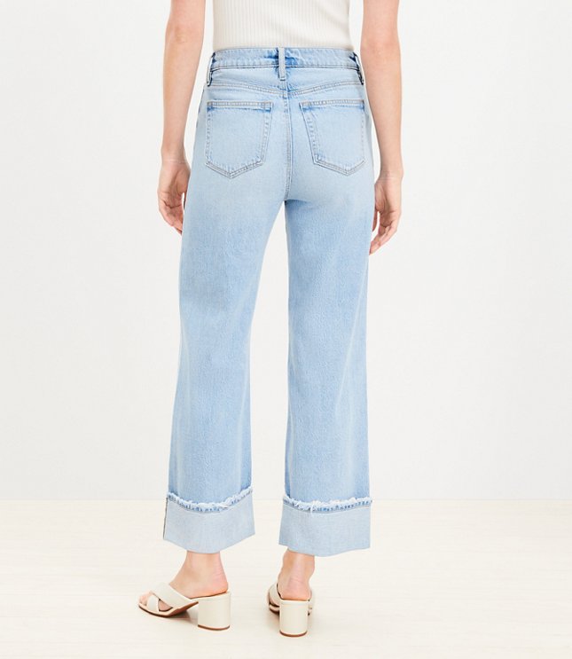 Flip Cuff High Rise Wide Leg Crop Jeans in Light Wash