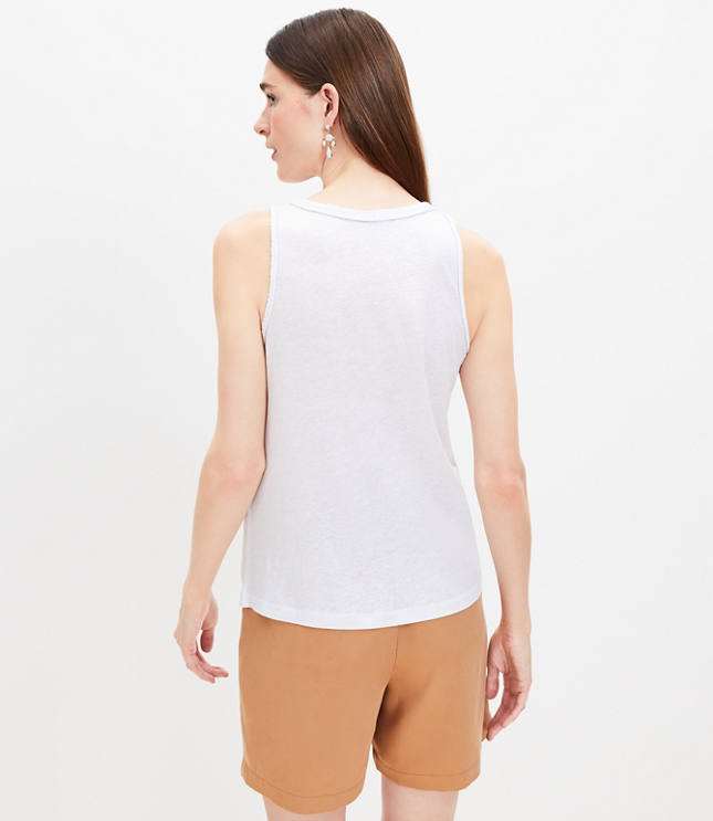 Petite Foil Rope Trim Linen Blend Racerback Tank Top