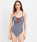 LOFT Beach Gingham Front Tie Keyhole One Piece Swimsuit carousel Product Image 1
