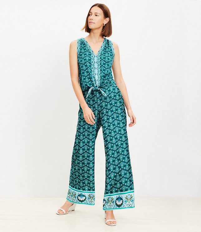 Pull On Wide Leg Pants in Shimmer Stripe Linen Blend