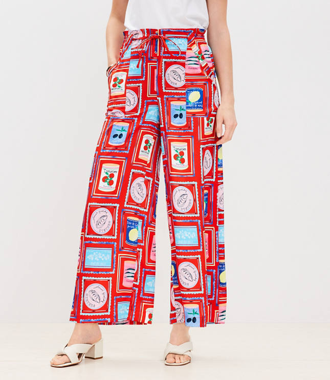 Petite Breezy Wide Leg Pants in Can Print Twill