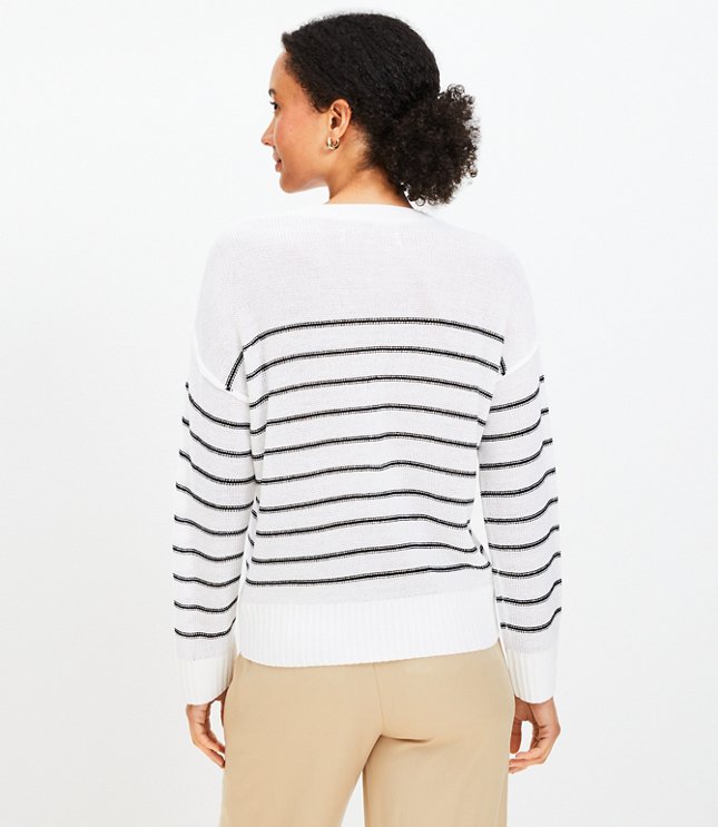 Petite Stripe Textured Stitch Henley Sweater