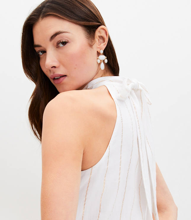 Shimmer Stripe Crinkle Bow Back Halter Top