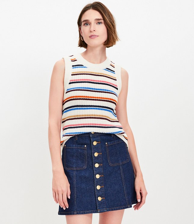 Patch Pocket Denim Skirt in Dark Indigo Wash