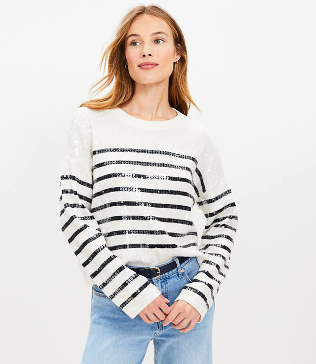 Striped Mixed Media Sweatshirt Top