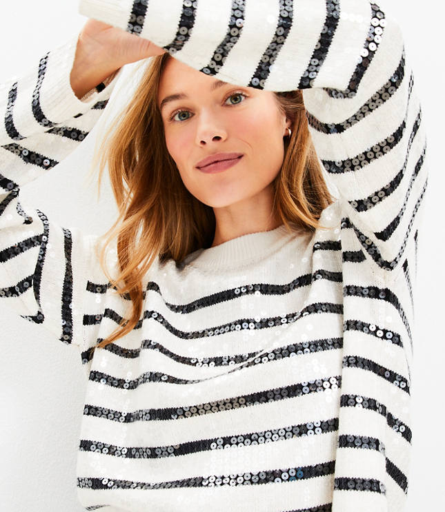 Striped Wide Sleeve Boatneck Top - White