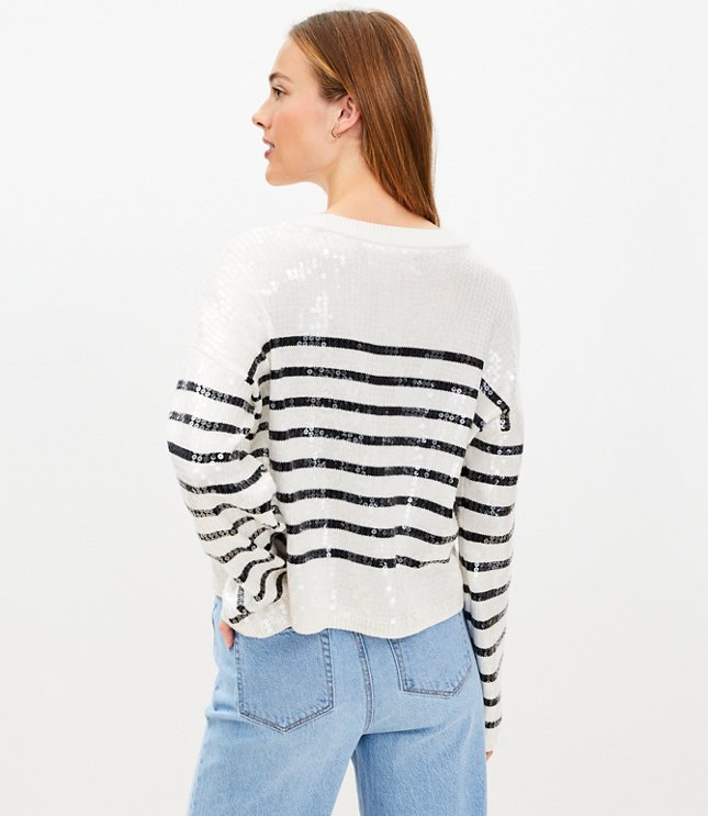 Striped Sequin Mock Neck Sweater