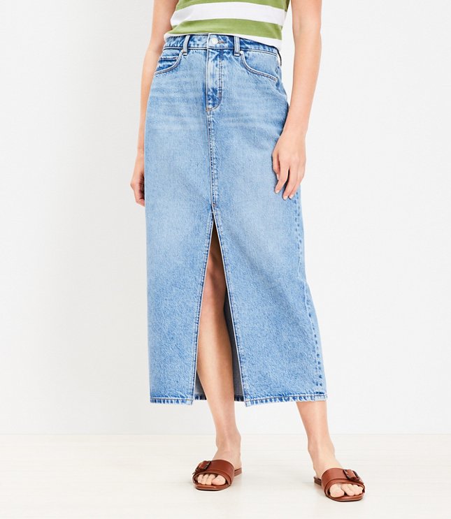 Petite Denim Midi Skirt in Classic Mid Wash