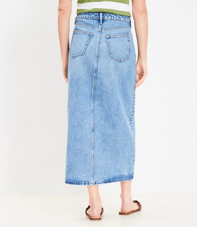 Petite Denim Midi Skirt Classic Mid Wash